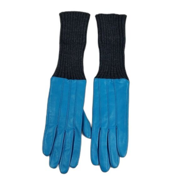 Vintage Suede Mod Retro Fun BLUE Lined Gloves Size Medium - Picture 9 of 14